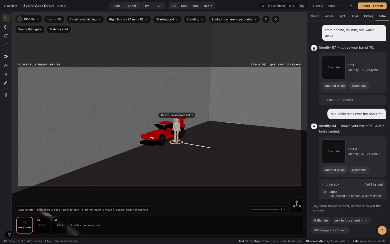 Direct the shot inside a real 3D set